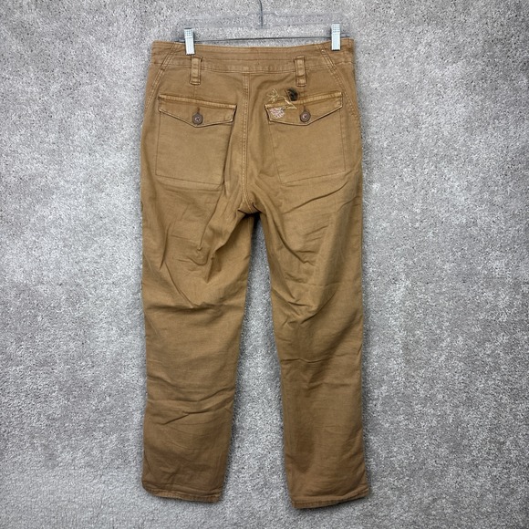 Anthropologie The Wanderer Beaded Flower Embroidered Brown Pants Size 28 - Picture 2 of 8